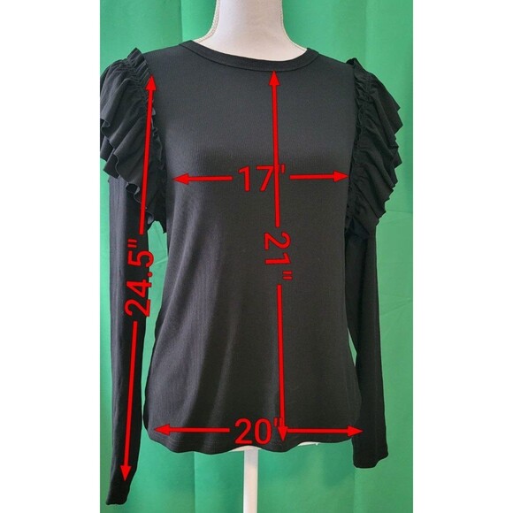 Crewneck Layer Ruffle Shoulder Ribbed Long Sleeve Top Sz XL - Picture 7 of 8